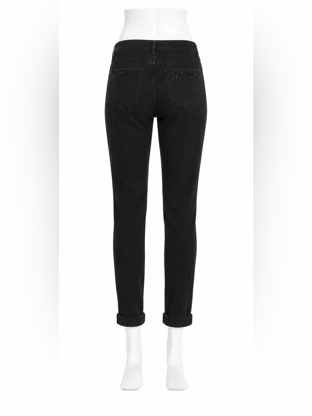 Joseph Ribkoff Black Slim Skinny Jeans Crystal Embellished Pocket Rhinestone 10 - Picture 2 of 9
